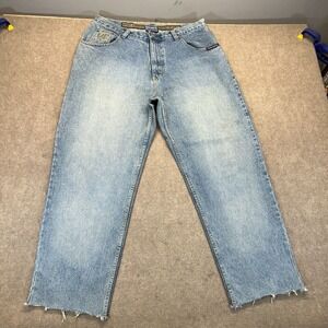 Wake Forest Demon Deacons Team Jeans Size 36 x 29 Raw Hem Cut Off Blue Denim